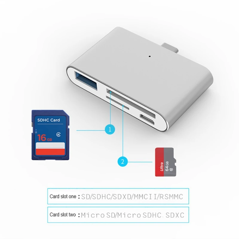 Считыватель карт type-C USB-C к USB 3,0 SD/Micro SD/TF OTG адаптер карты для ноутбука/USB-C телефон type C Многофункциональный переходник