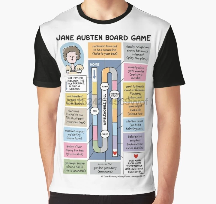 

All Over Print Women T Shirt Men Funny tshirt Jane Austen Board Game Graphic T-Shirt
