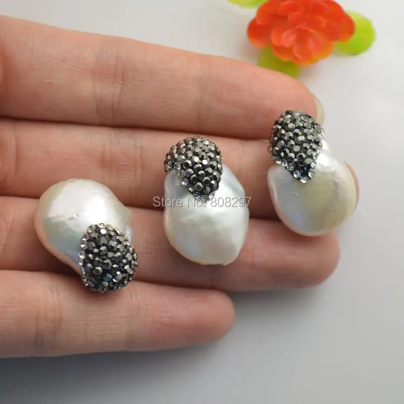 

Charm 10PCS Nature Freshwater Pearl with Crystal Rhinestone Paved Loose Beads, Drop Shape Beads Jewelry Findings