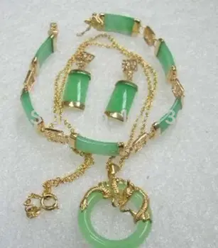 

Jewelry 00887 Fashion Jewelry green jade pendant earring bracelet set