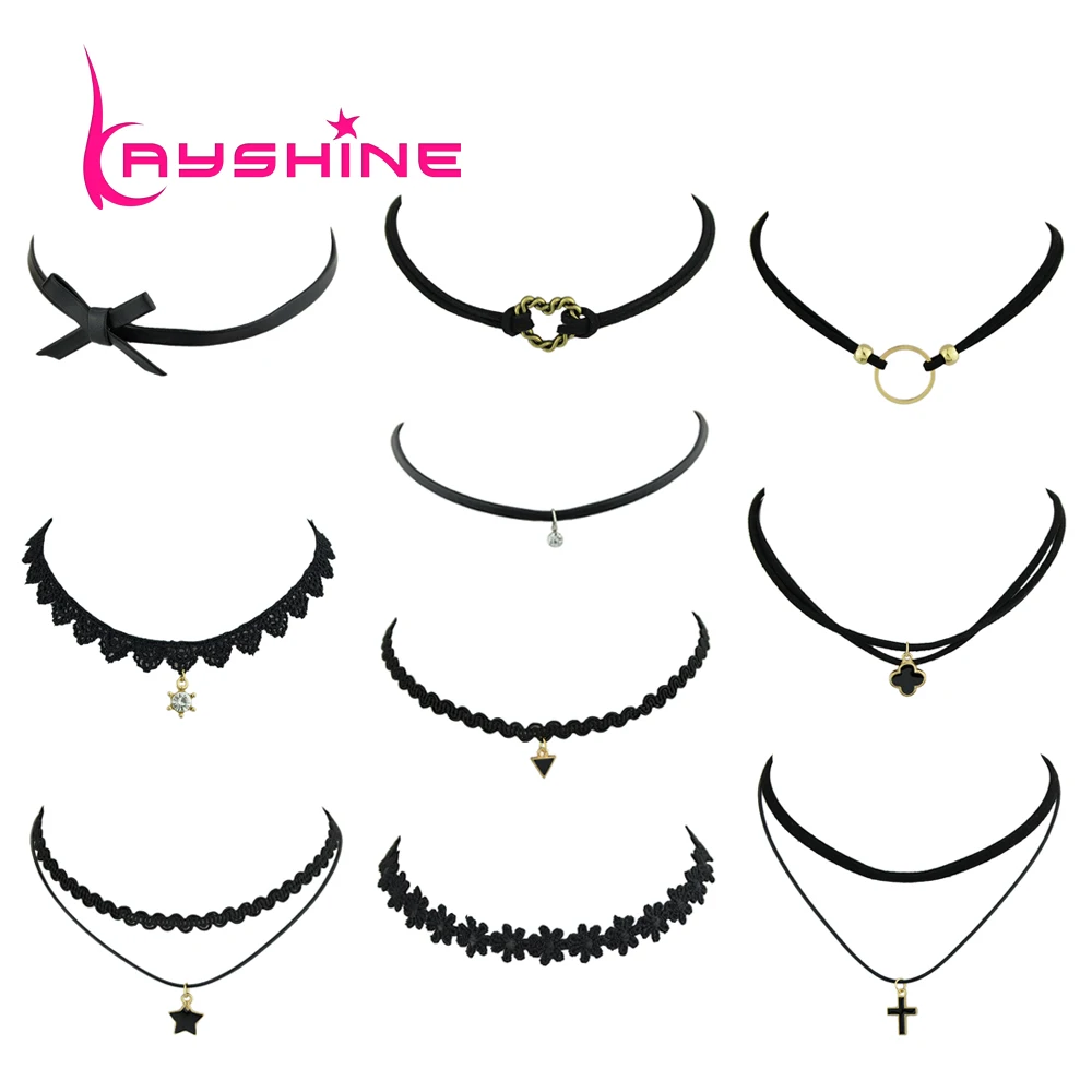 Kayshine 10 шт./компл. панк рок Стиль черный Кружева веревки с бантом сердце Звезды