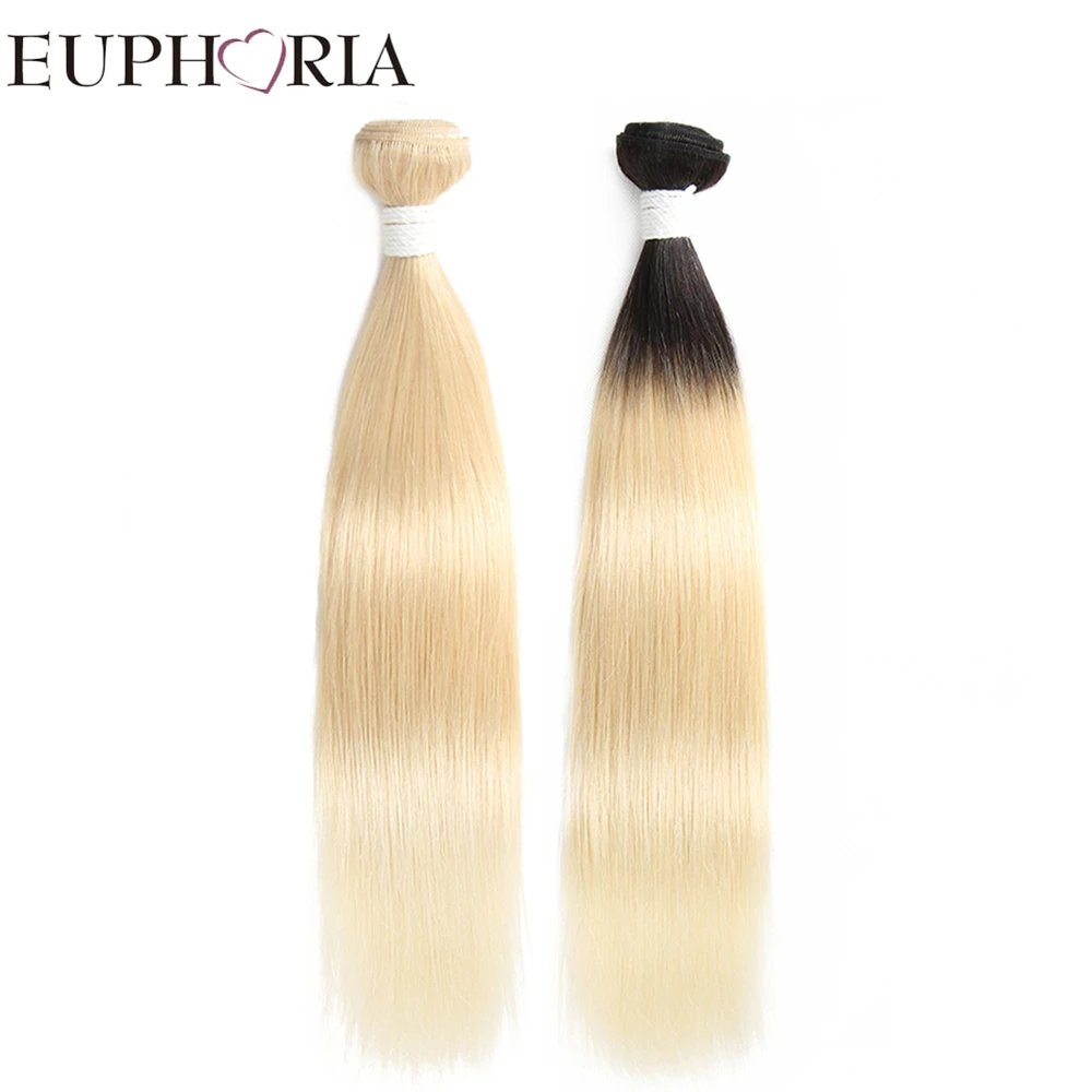 Brazilian Hair Weave Bundles EUPHORIA Ombre Black Blonde 613# Color Remy Straight Human Hair Bundles Weft Extensions 1/3 Pieces