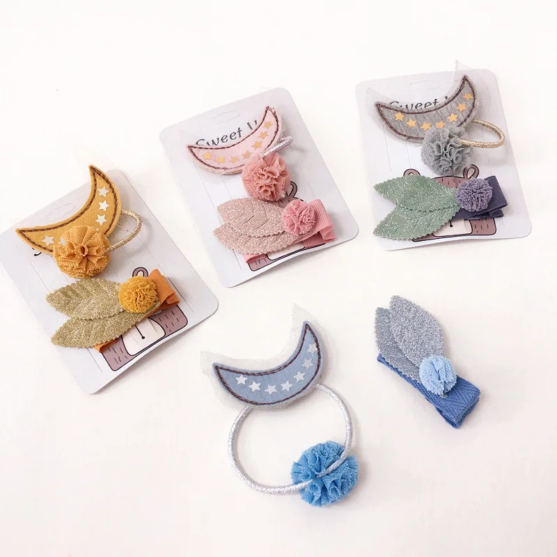 

Korea Handmade Cloth Moon Yarn Crown Hair Accessories Sparkling Leaf Hair Clip Hairpin Hair Bows Hairgrips for Girls 3