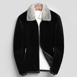 Пальто из натурального меха, пальто из натуральной шерсти, зимняя куртка мужская, с натуральным норковым меховым воротником, теплая
