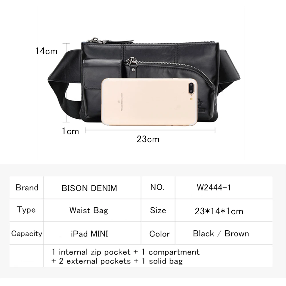 BISON DENIM мужские кожаные сумки поясная сумка из воловьей кожи Сумка с нагрудным