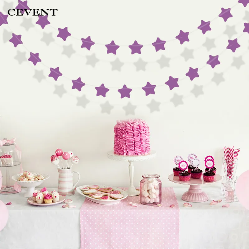 

CEVENT 4M Star Garlands Wall Hanging Paper Garland Strings Banner Gold Silver Pentagram Wedding Event Party Decoration Ornament