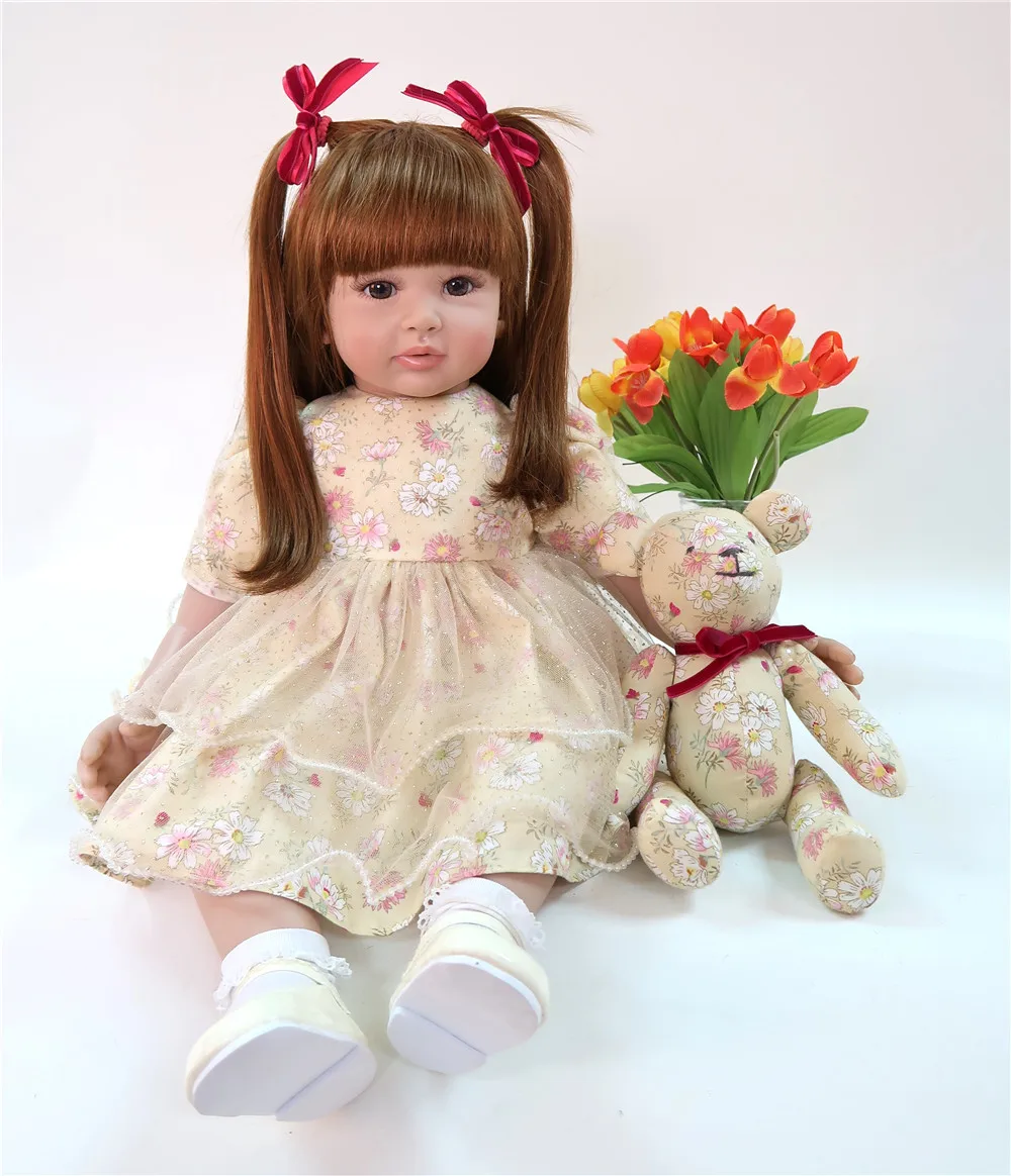 Мягкая Кукла Reborn Baby Doll длинные волосы принцесса девочка 24 дюйма Реалистичная 3/4