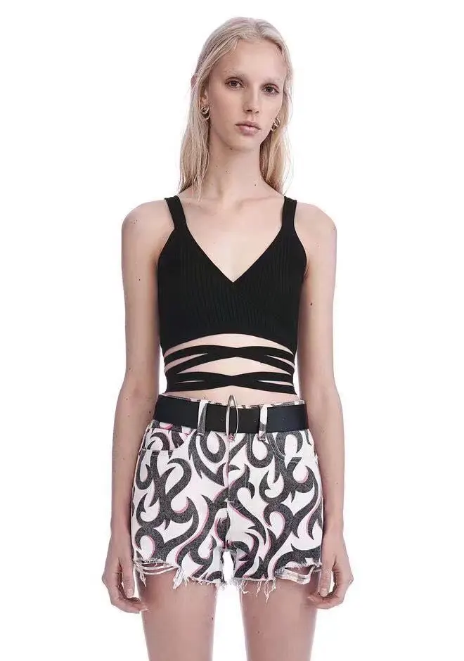 Crossed Knitted Back Bowknot Jacket High Waist Waistcoat Woman Tops Summer Crop Top Tank Tops Women Tank Top5