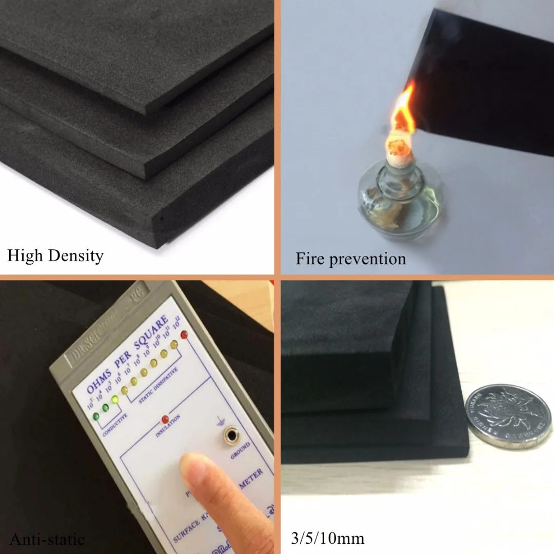 3/5/10 mm ESD Anti Static High Density Foam Antistatic Insertion Sound-Absorbing Noise Sponge Foam 200x200mm