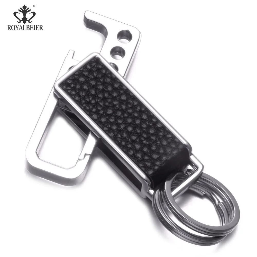

Royalbeier Multifunction Keychain Classic Men Car Keyring PU Leather Beer Opener Key Chain Wholesale Man's Metal Key Holder