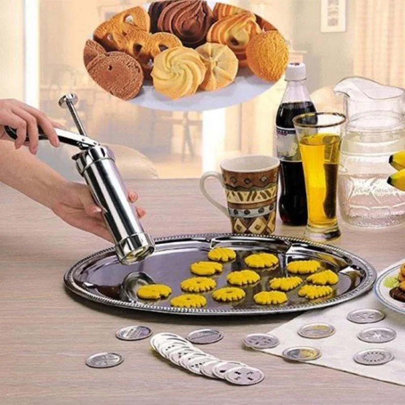 Portable 24pc Stainless Steel Cookie Press Gun Kit Biscuits Press