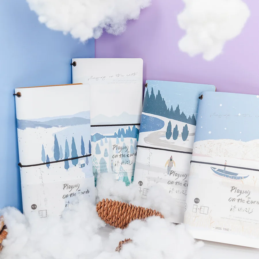 

Travel Notebook Snow Landscape Journal TimeLine Memo Line Monthly Dotted Inner Paper School Supplies Diary Planner Leatherette
