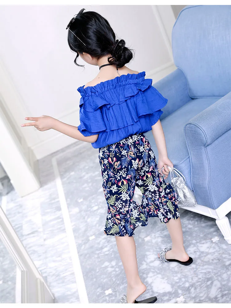 fashion printed flare pants for teenage baby girls high waist knee length chiffon new summer 2018 pant clothing teenager clothes (8)