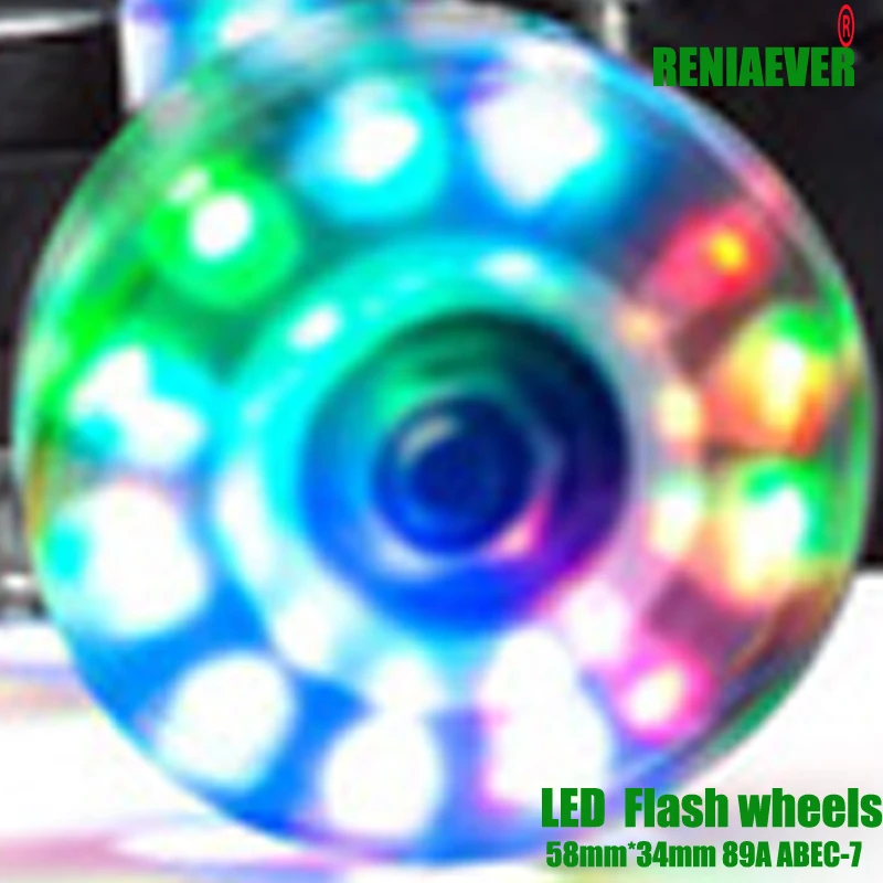 

Roller Skate Parts High-rebound Urethane Wheels LED Flash 58mm*34mm with Bearing Green ( set of 8)