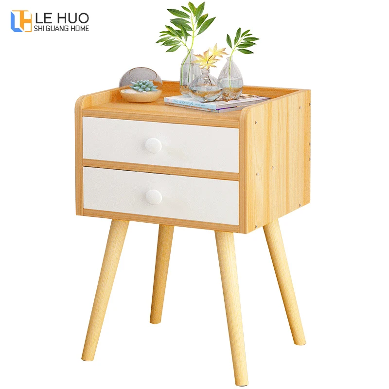 

High foot Nightstand Wooden Bedside table With drawer organizer Storage cabinet fashion Mini desk bedroom Furniture