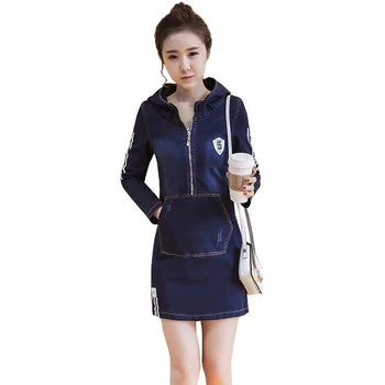 

Spring Dress 2020 New Women Long Sleeve Denim Casual Dress Personality Fashion Slim Hooded Simple Female Denim Dress DITING0040