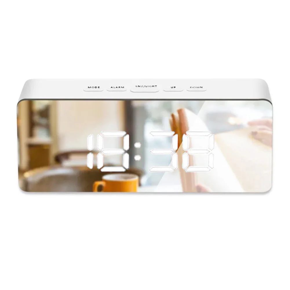 New Digital LED Thermometer Display USB Mirror Night Light Alarm Clock Timepiece - Цвет: Белый