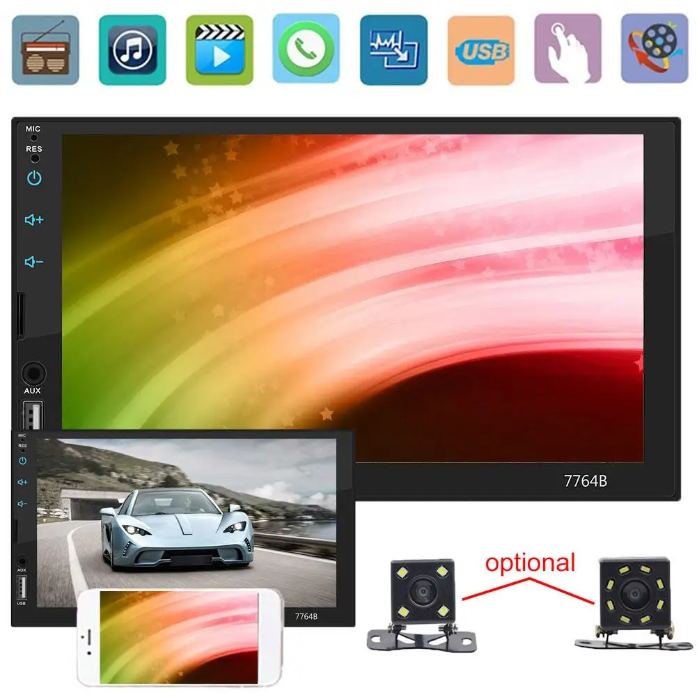 

Car Radio HD 7" Touch Screen Stereo Bluetooth 12V 2 Din FM ISO Power Aux Input Auto MP5 Player SD USB