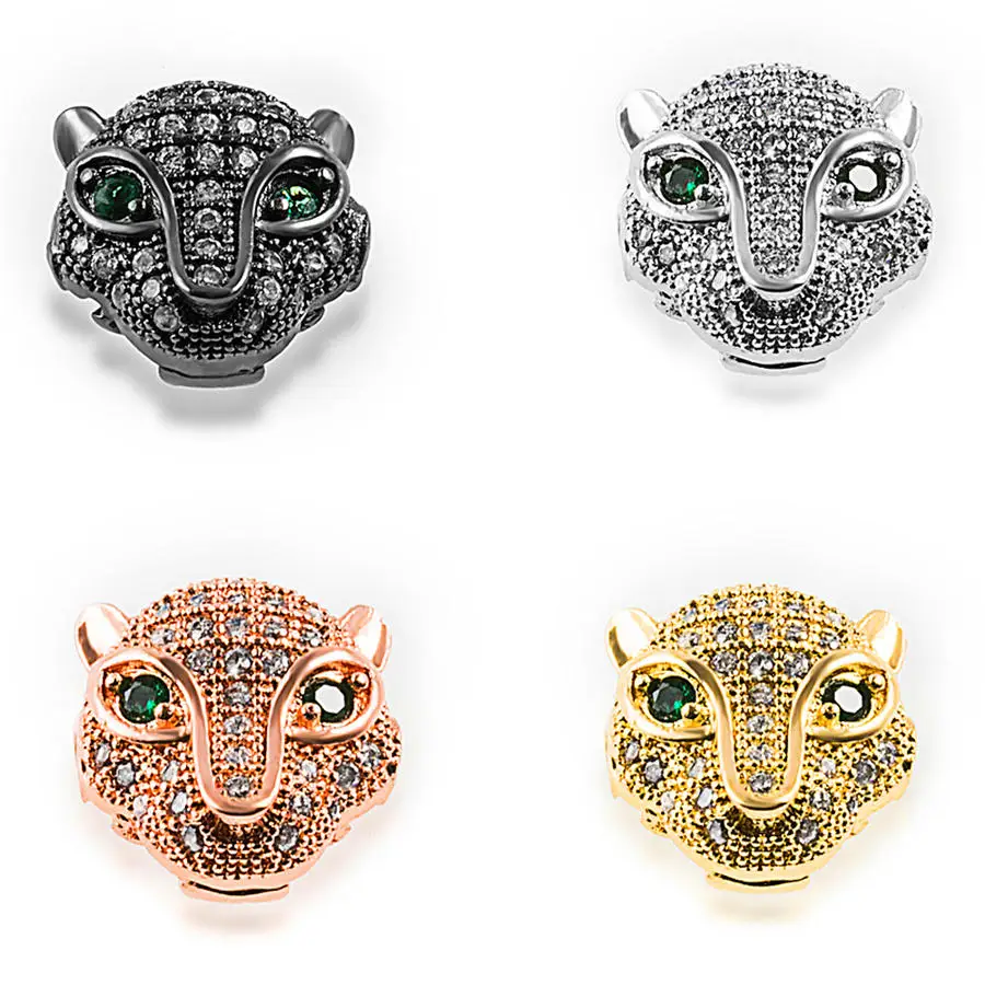 

NEW leopard head Copper Spacer beads Micro Pave White Zircon Charms Loose beads for Jewelry bracelets making DIY Findings