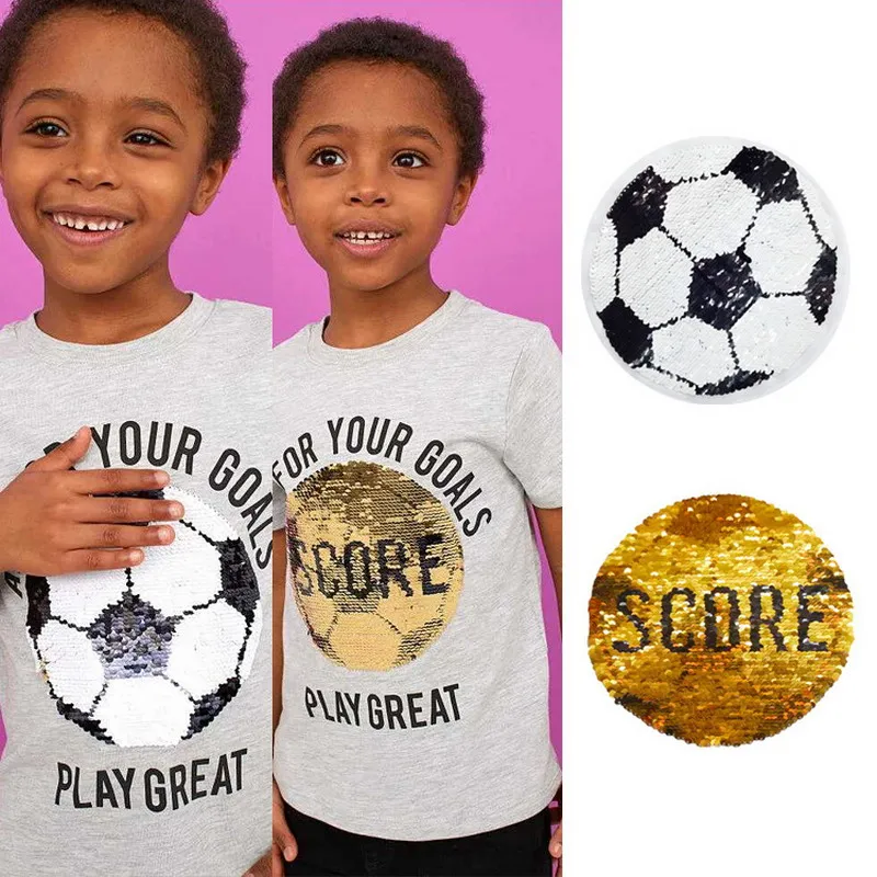 ##BUY 1 piece Football Sew On Embroidered Reverse Patch Applique Reversible Change Colour Patches for T Shirt Coat Sequins NL136