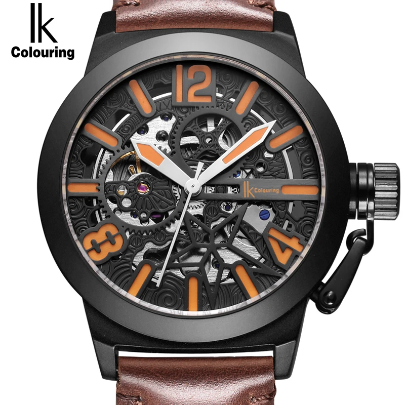 Мужские механические аналоговые часы скелетоны с кожаным ремешком|watch brand men|watch