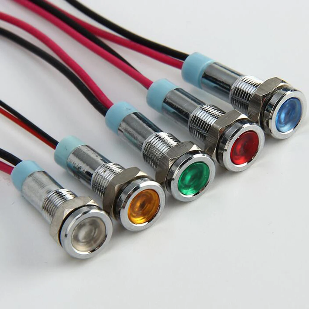

220V 6mm Signal Power Supply LED Metal Indicator Light Lamp With Wire Lead voyant Luz de indicador Auto Replacement Parts