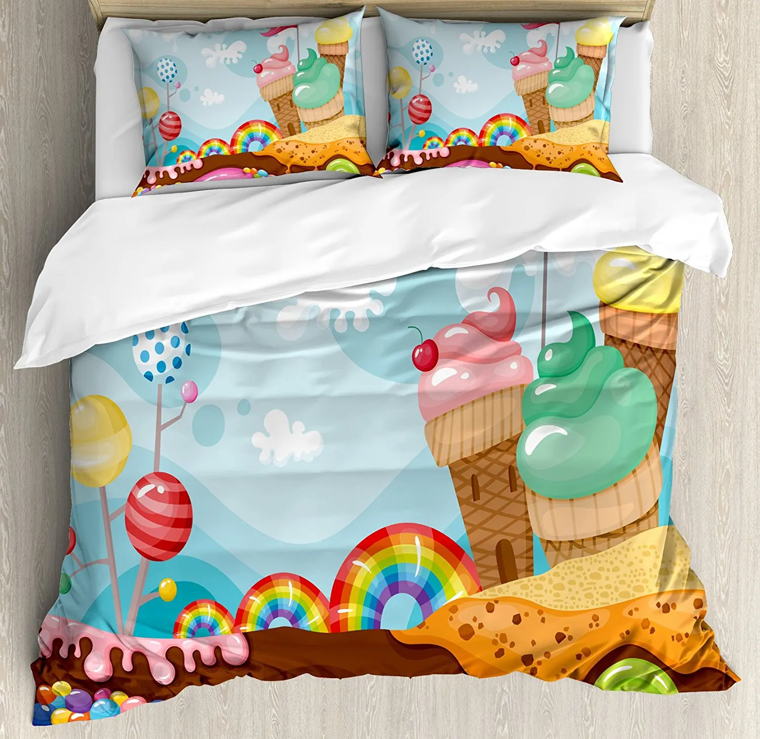 Ice Cream Decor Duvet Cover Set Dessert Land With Rainbow Candies