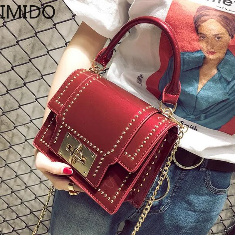 

Patent Leather Handbags Women's Designer Handbag 2019 New High-quality PU Leather Women Bag Chain Rivet Shiny Lock Shoulder Bags