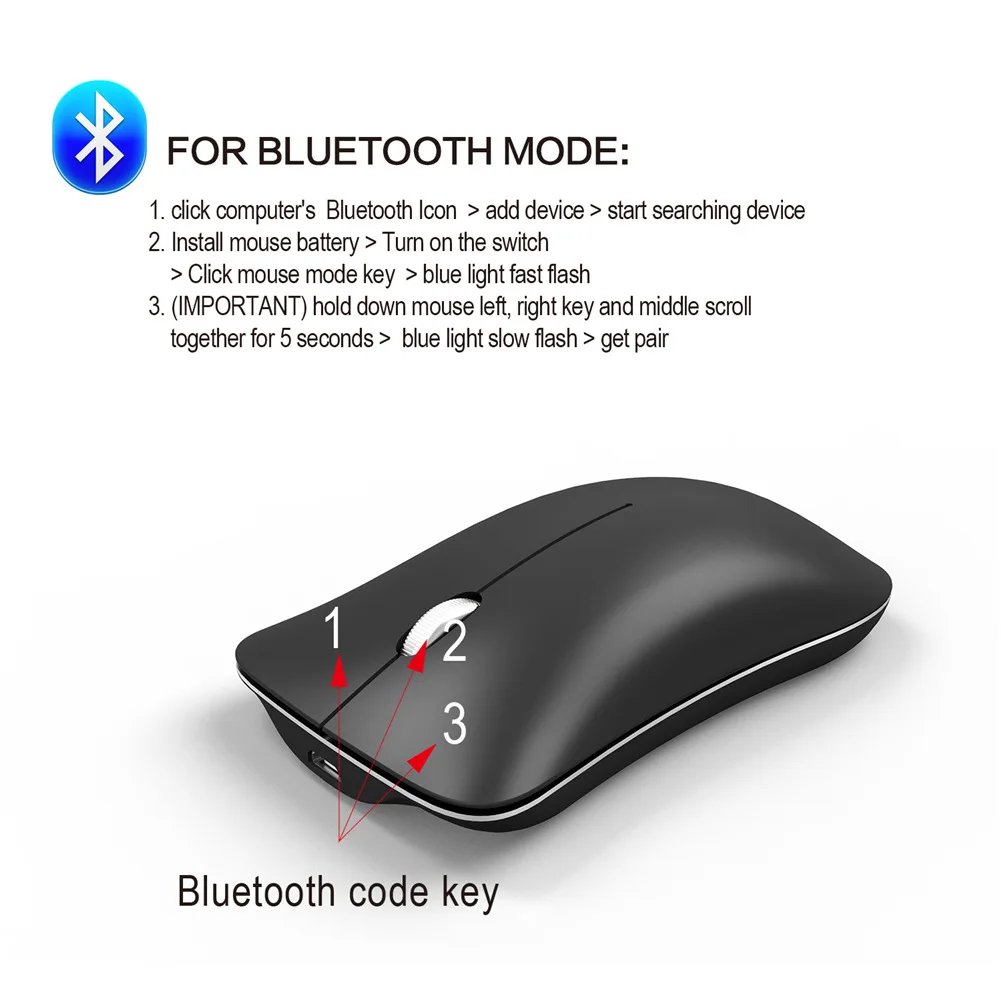 Модная Двухрежимная Bluetooth 2,4G Беспроводная игровая мышь 1600 dpi для ноутбука, компьютера, мыши с usb-приемником, перезаряжаемая батарея