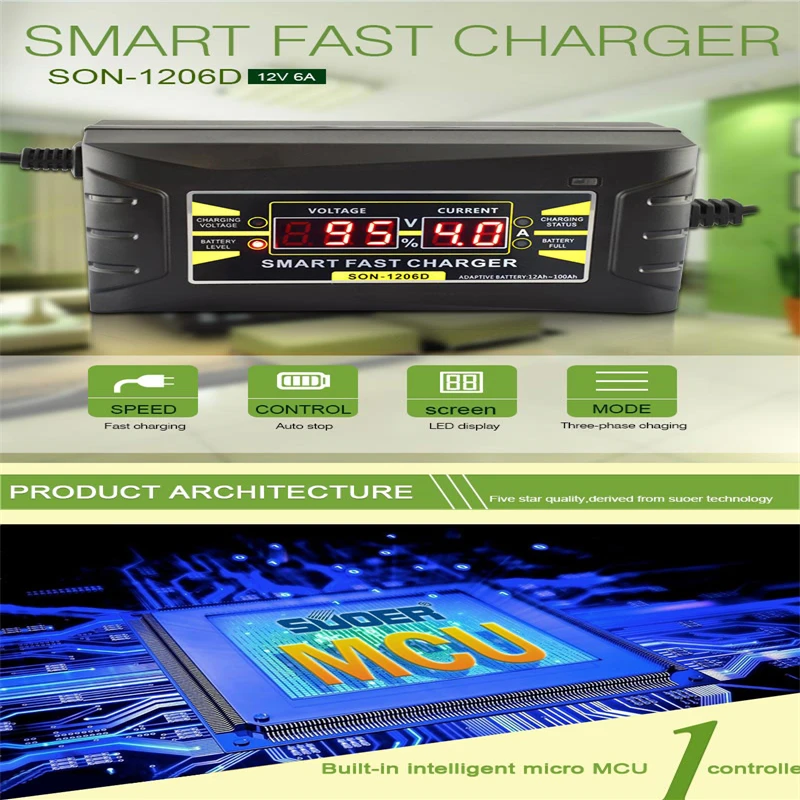 

2019 New Full Automatic 110V/220V To 12V 6A Car Battery Charger With LCD Display For Car Motorcycle Accessories With EU/US Plug