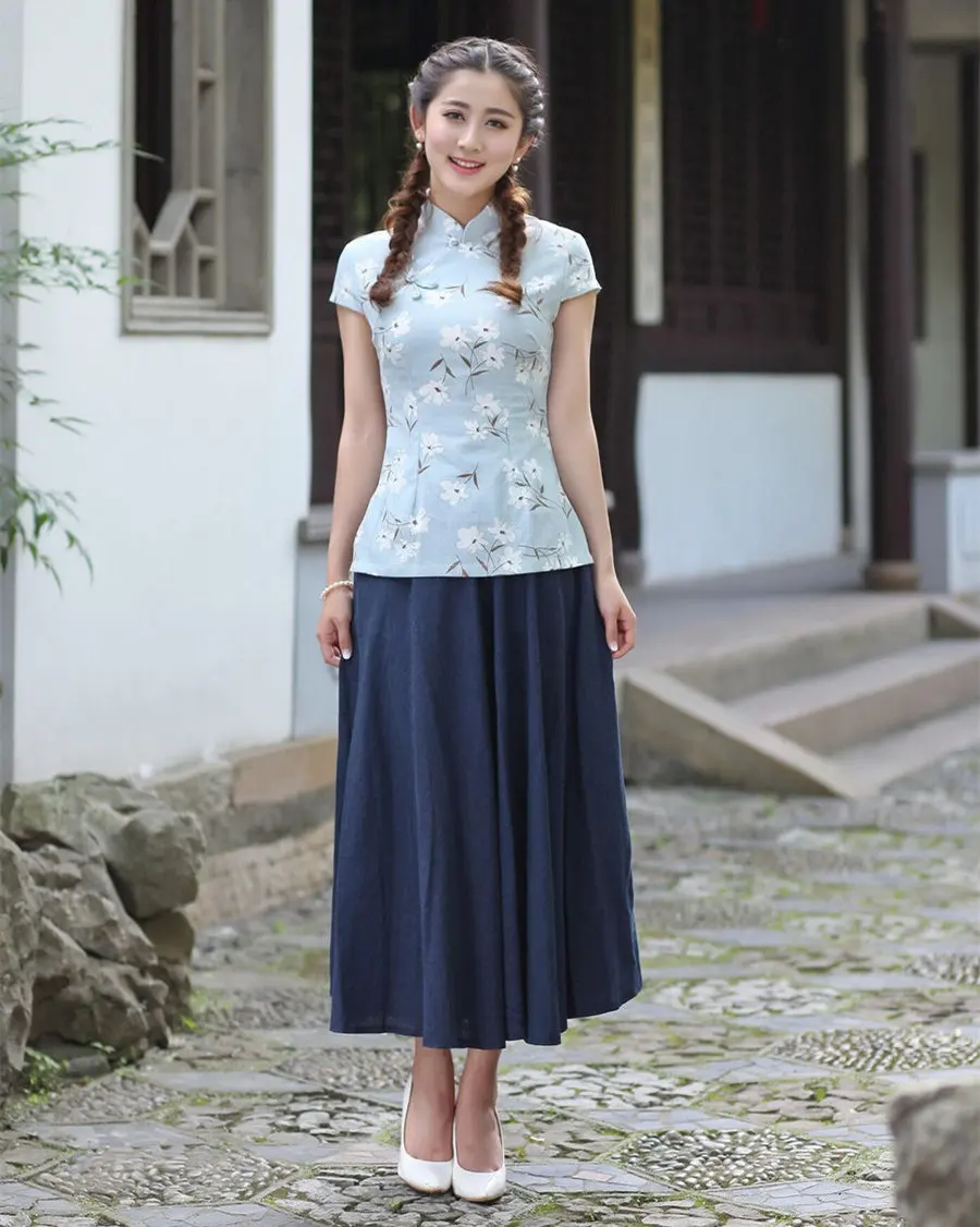 Лидер продаж, летние женские рубашки Юбки, комплекты, традиционный китайский стиль, хлопок, лен, костюм Тан Размер S M L XL XXL XXXL 2518-2 - Цвет: Style 4