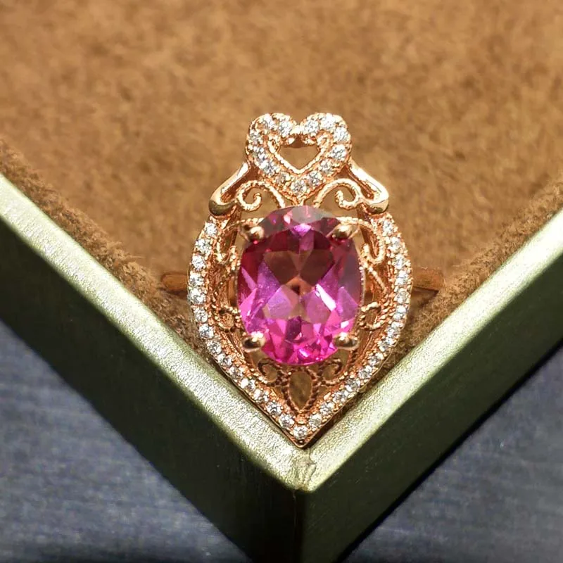 

FLZB ,Fine Jewelry Natural Pink Topaz Gemstone in 925 Sterling Silver with 18K Rose Gold Plated Jewelry Ring Special Design Ring