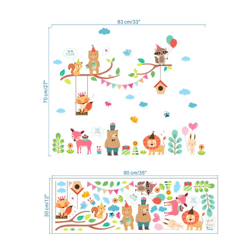 % lovely bear lion deer fox rabbit branch wall stickers kids rooms decor cartoon animals wall decals art diy posters pvc mural