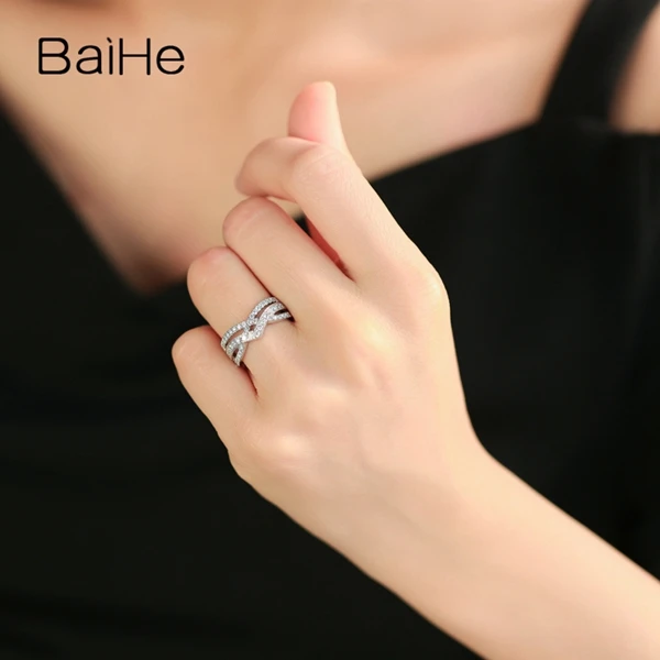 BAIHE Solid 14 К белого золота (AU585) 0.72ct Certified F-G/SI 100% из натуральной бриллиантами свадебные Мода для женщин ювелирные украшения кольцо