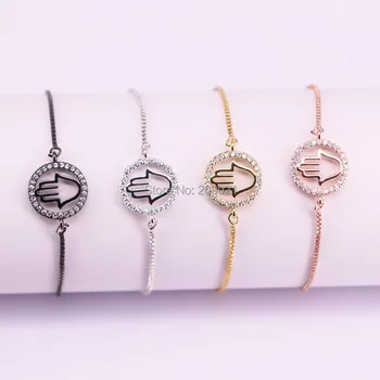 

10Pcs Micro Pave White CZ Hand Round Charms Bead Bracelet,Adjustable Chain Bracelets
