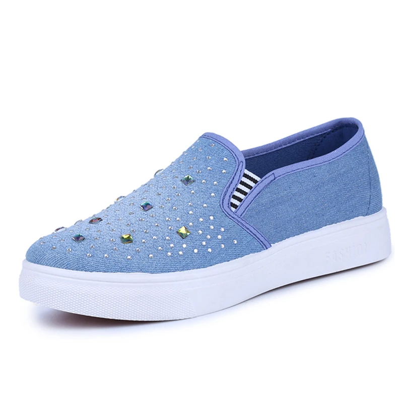 denim and rhinestone shoes