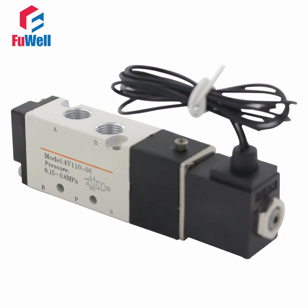 

4V110-06 DC24V Air Valve PT 1/8" Solenoid Control Valve Smart Pneumatic Valve 5 Port 2 Position Solenoid Valve for Air Systems