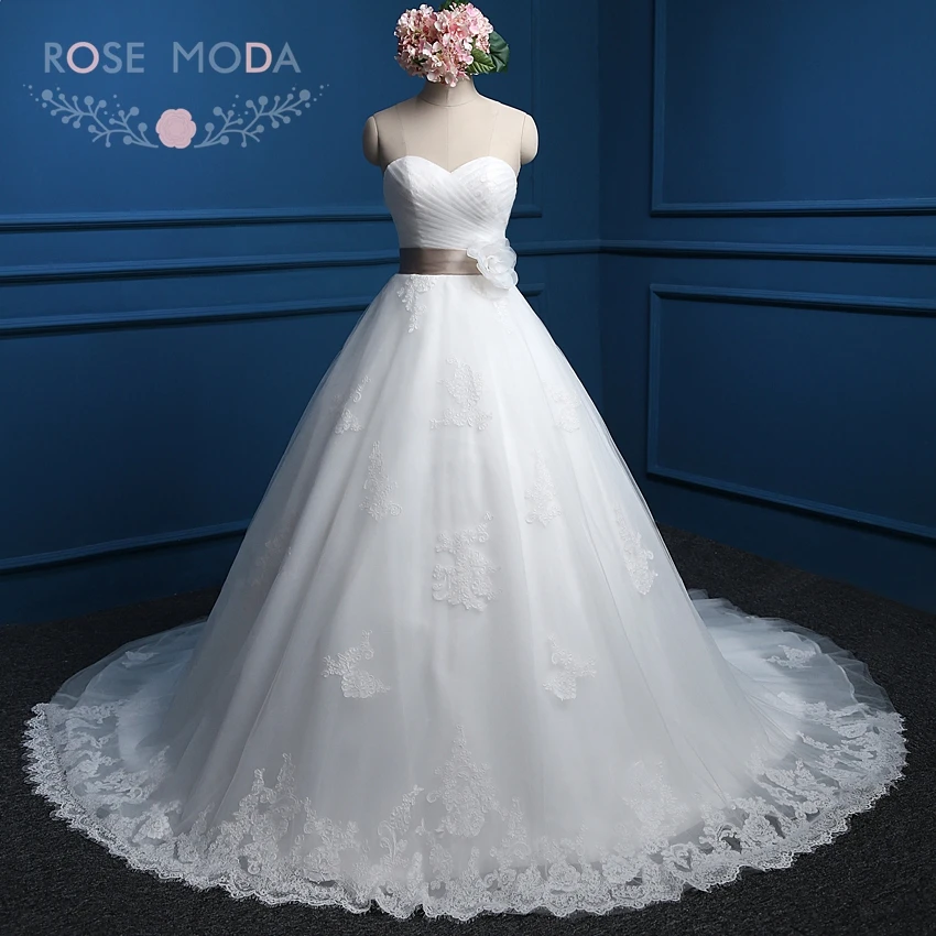 Buy Rose Moda Lace Ball Gown with Colorful Sash