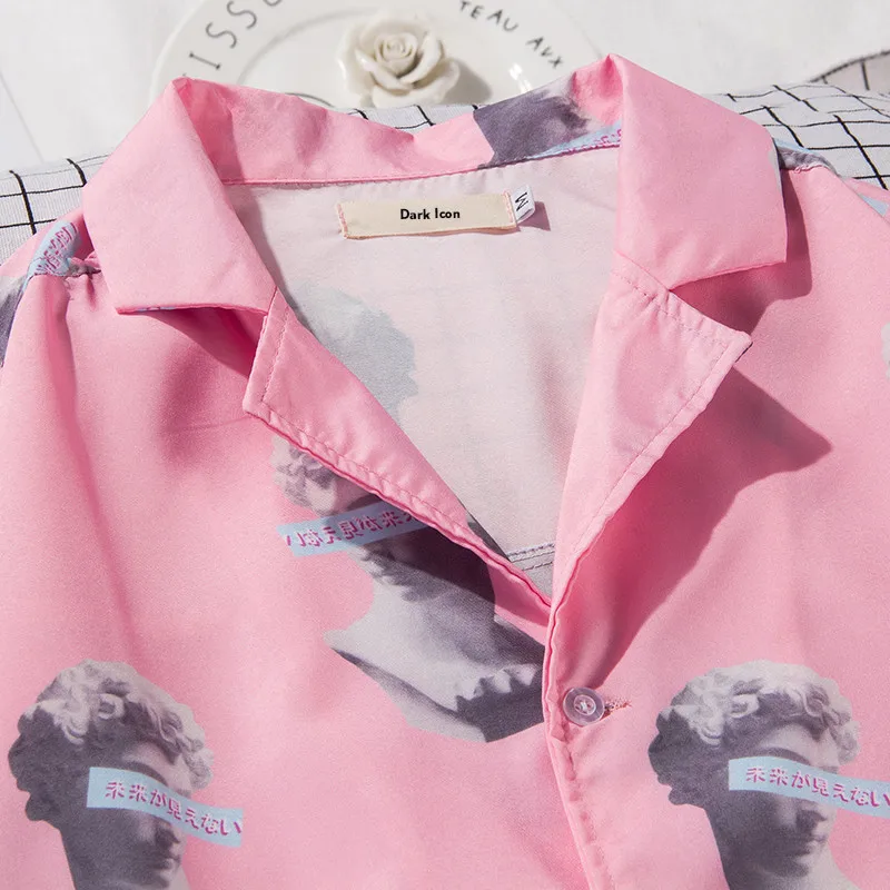 Мужская розовая рубашка с отложным воротником с принтом, лето, Гавайский стиль, короткий рукав, мужские рубашки