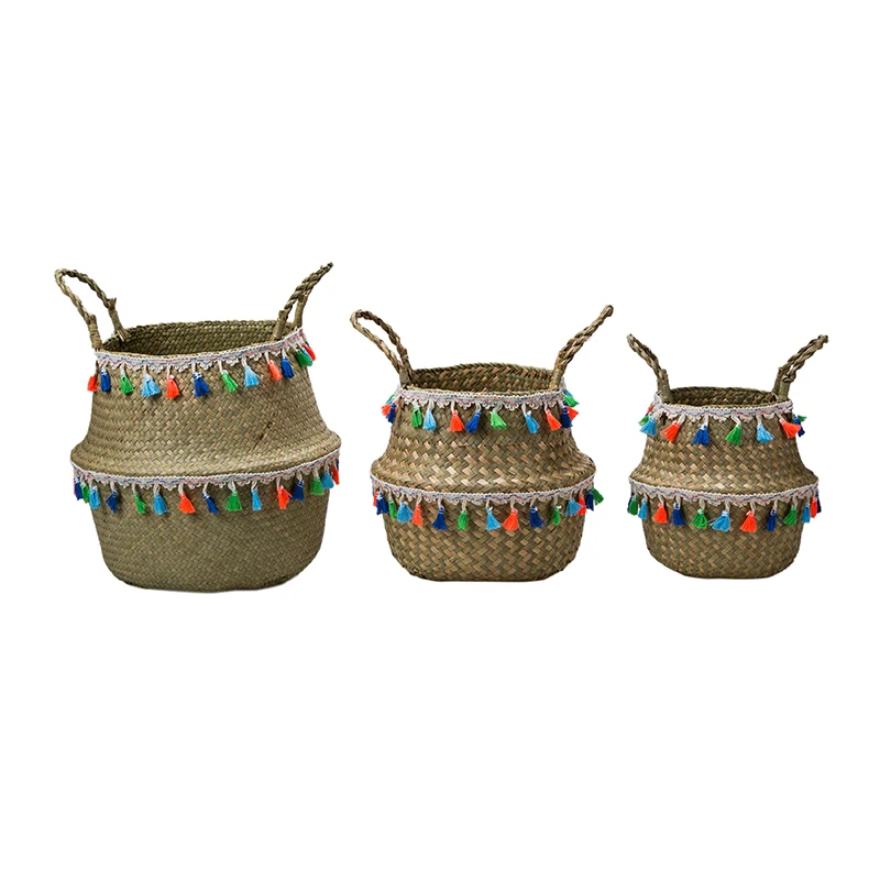 WHISM ручка морская корзина для белья складной ручной работы соломенный цветочный горшок плетеная одежда игрушки держатель для хранения Органайзер