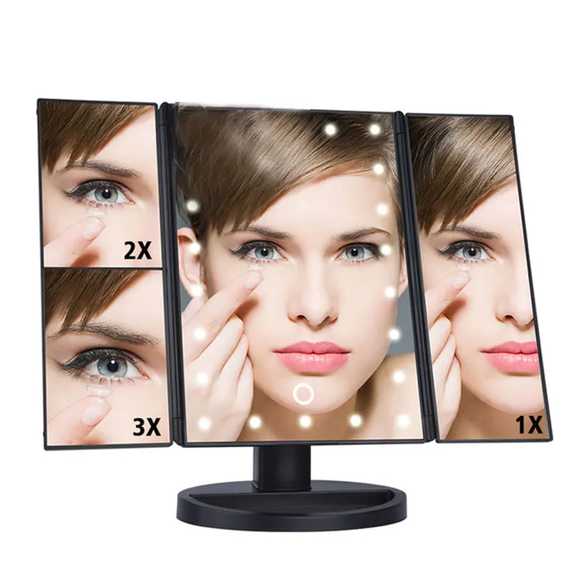 

Dropshipping 22 Light Makeup LED Touch Screen Table Desktop 1X/2X/3X Magnifying Mirrors Vanity 3 Folding Adjustable Mirror