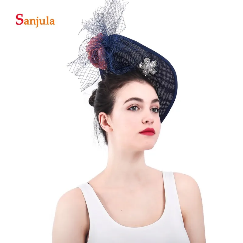 Fascinators Свадебные Шапки Темно-синие Для женщин официальная вечеринка аксессуары для волос с цветами из бисера pamelas сомбреро bodas H23