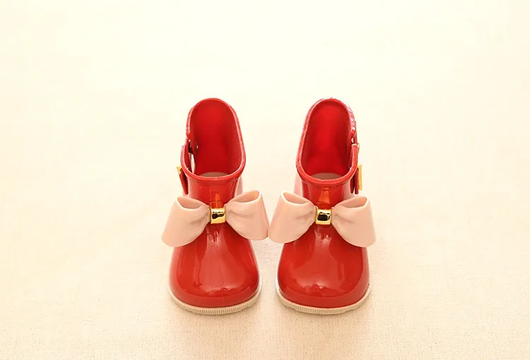 Mini Melissa/резиновые сапоги для маленьких девочек; резиновые сапоги теплые красивые резиновые сапоги с бантом; модная резиновая обувь для малышей; прозрачная обувь