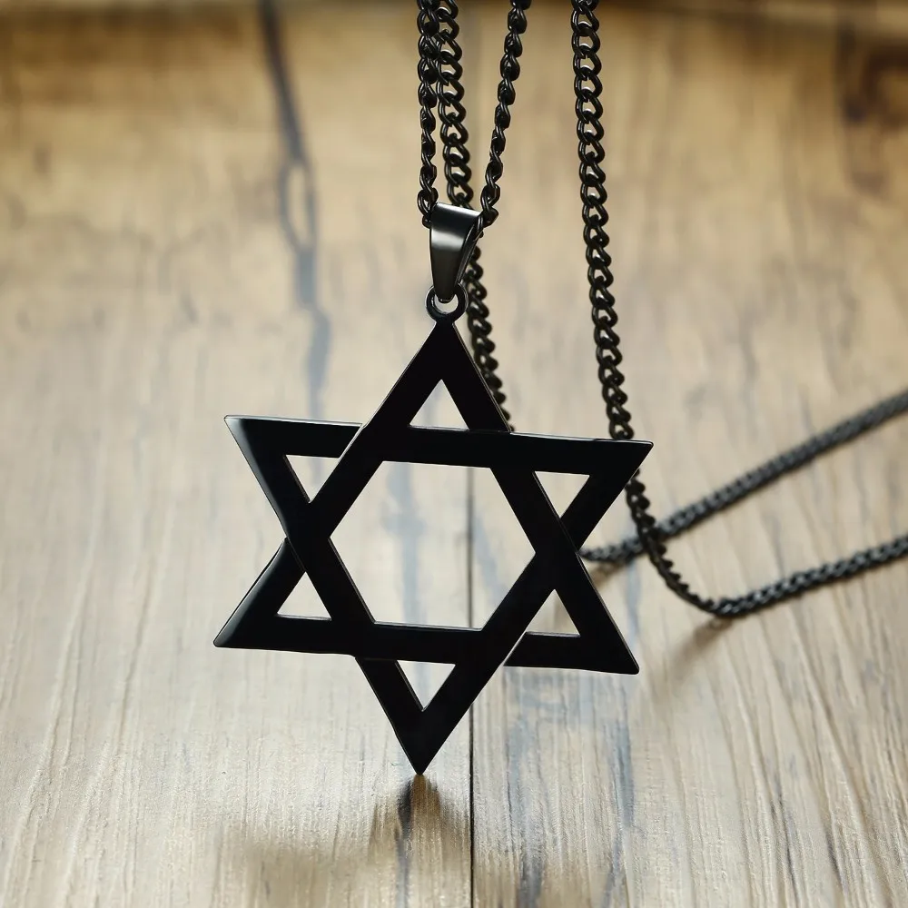 Men's Classic Star of David Pendant Necklace in Black Gold Stainless Steel Israel Jewish Jewelry 24 inch - Image 2