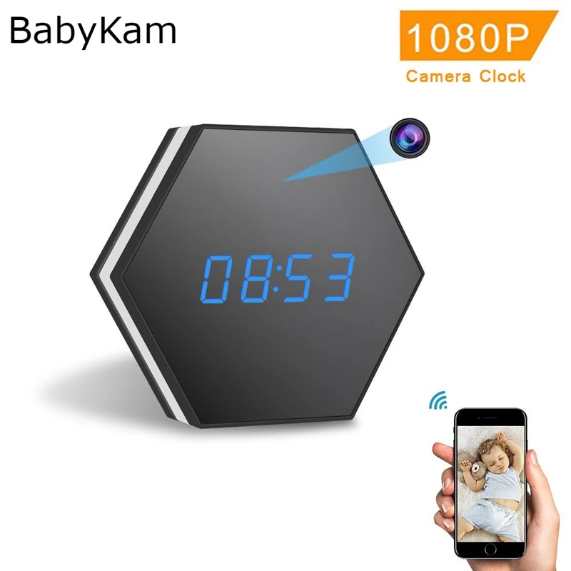 

Mini Camera Clock HD 1080P WiFi Smart Mirror Clock Camera with Night Vision Two-Way Audio Motion Detection Colorful LED Light