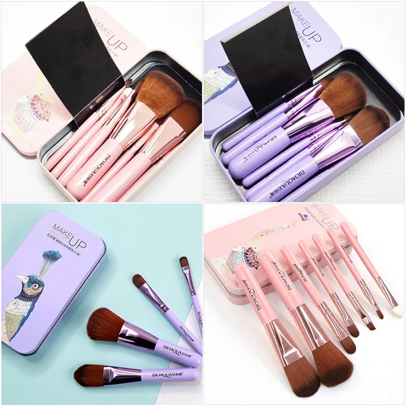 

New Hot 7Pcs with Box Protable Makeup Brushes Set Eye Lip Face Foundation Make Up Brush Kit Soft Fiber Hair Tools Cosmetic Tool