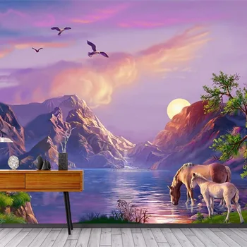 

Modern 3D Photo Custom Waterproof Mural Wallpaper Oil Painting Natural Landscape Horse For Living Room Bedroom Decoration Room