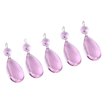 

10pcs 50mm New Tear Drop Shape Design Glass Crystals Prisms With Glass Octagon Beads Connector Ring for Chandeliers (Pink)