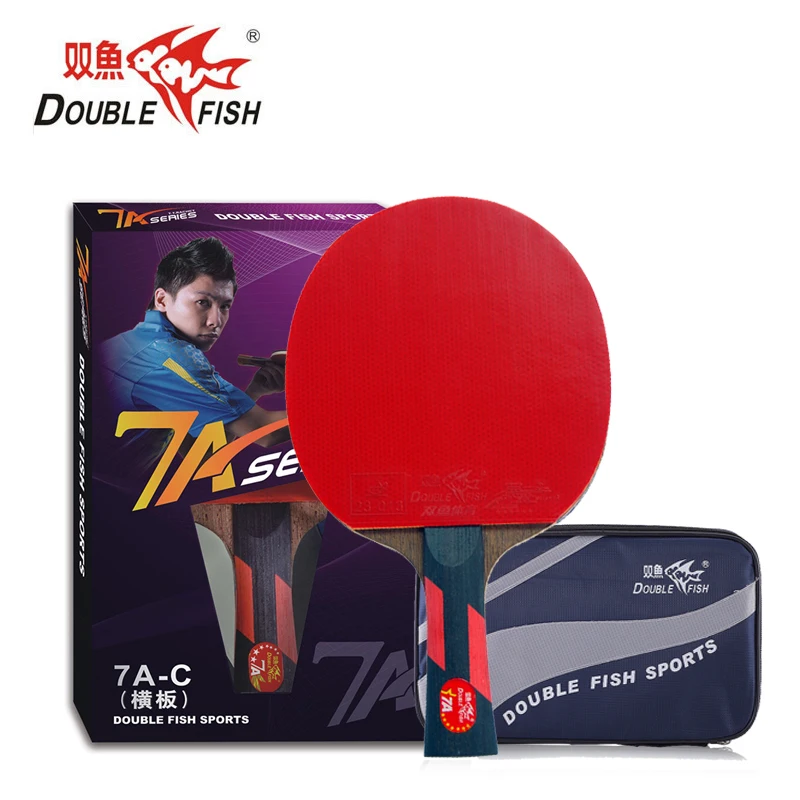 Tanie Podwójna ryba 7 gwiazdek 5 warstw Pro tenis stołowy FL uchwyt rakiety Wenge drewno rakieta PingPong nietoperze szybki atak z rakietą torba