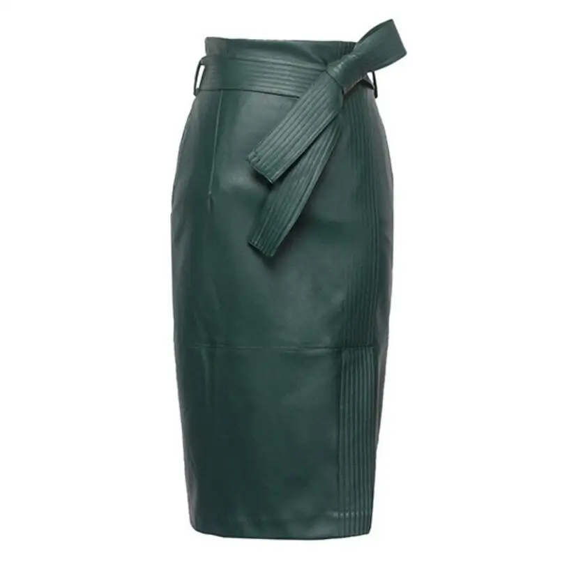 Günstige 3XL 4XL PU leder Rock Frauen Plus Größe Herbst Winter Sexy Hohe Taille Faux leder Röcke Der Frauen Gürtel Mode Bleistift rock